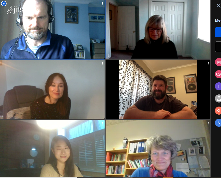 Mike, Cathy, Felicity, Jean, Kyungmee and Nina met using Jitsi (soon afterwards joined by Greta!)